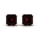 8 MM Asscher Cut Garnet Solitaire Stud Earrings in Double Prong Setting Garnet - ( AAA ) - Quality - Rosec Jewels