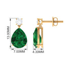 Pear Cut Created Emerald Teardrop Earrings with Moissanite Lab Created Emerald - ( AAAA ) - Quality - Rosec Jewels