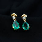 Pear Cut Created Emerald Teardrop Earrings with Moissanite Lab Created Emerald - ( AAAA ) - Quality - Rosec Jewels