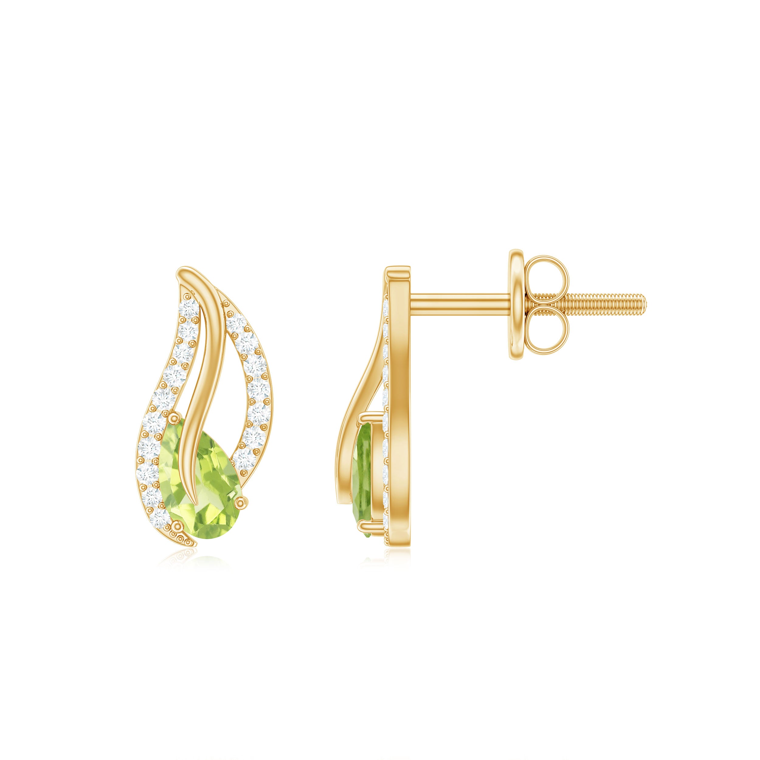 Peridot Earrings | 10K Yellow Gold top Peridot with Diamond Stud Earrings