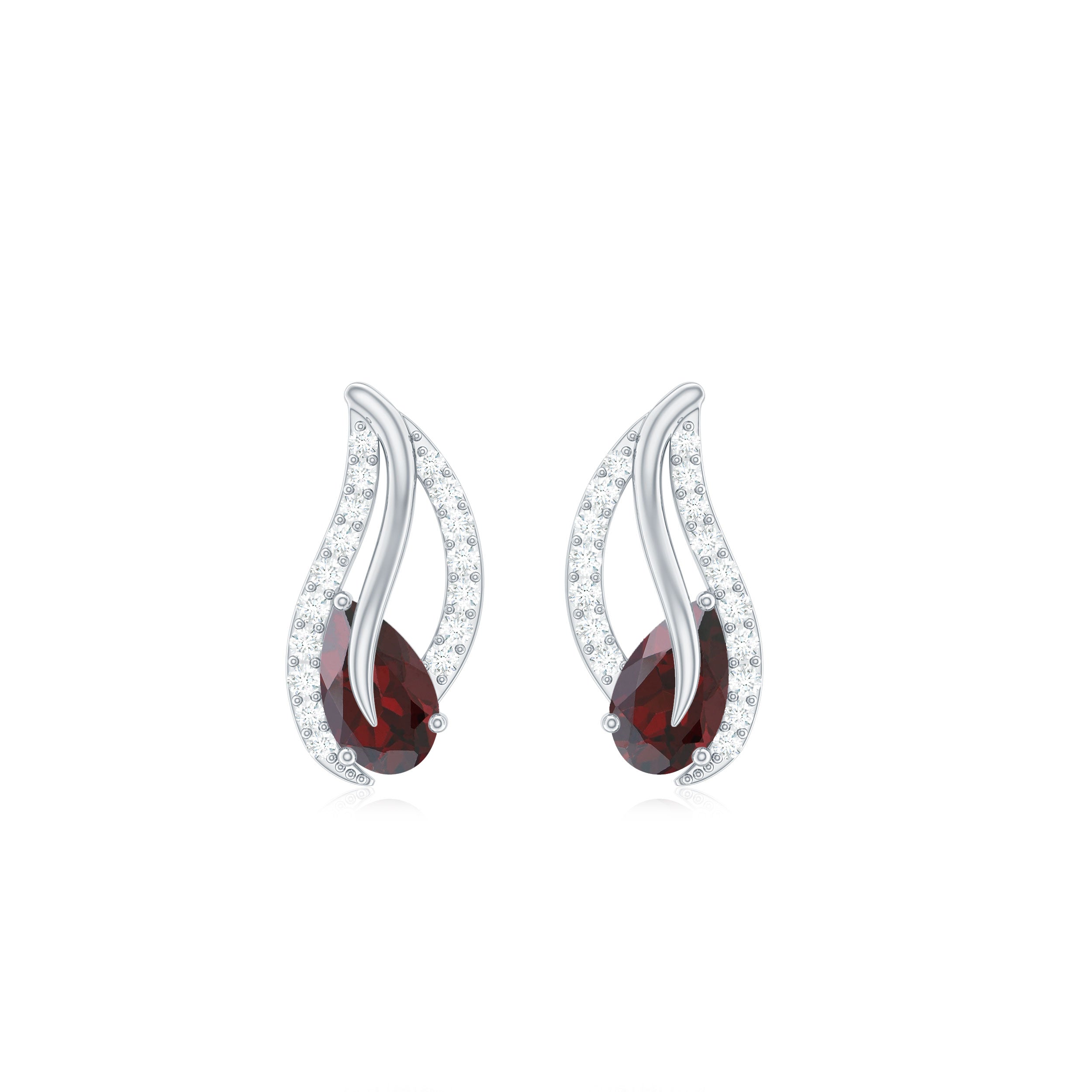 3/4 CT Pear Shape Garnet and Diamond Leaf Stud Earrings Garnet - ( AAA ) - Quality - Rosec Jewels