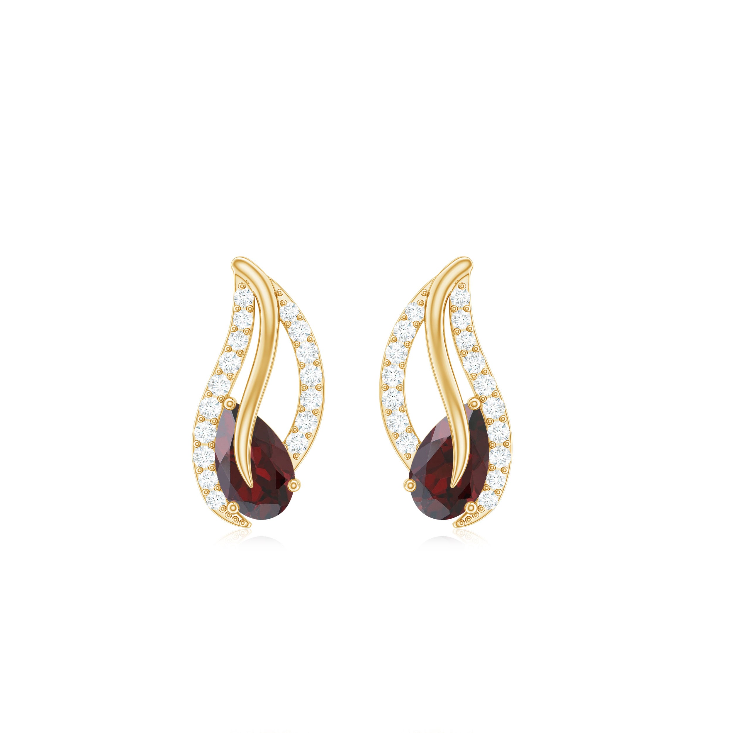 3/4 CT Pear Shape Garnet and Diamond Leaf Stud Earrings Garnet - ( AAA ) - Quality - Rosec Jewels