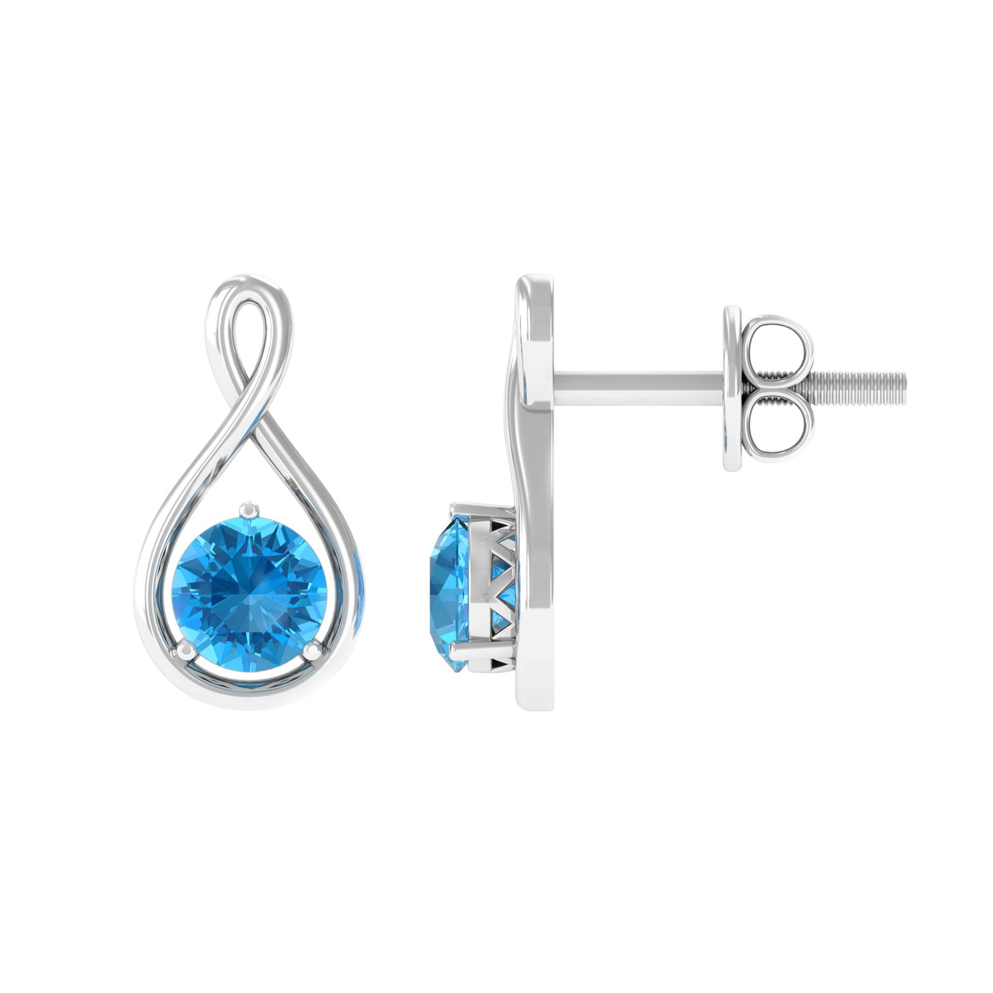 Solitaire Teardrop Stud Earrings with Round Swiss Blue Topaz Swiss Blue Topaz - ( AAA ) - Quality - Rosec Jewels