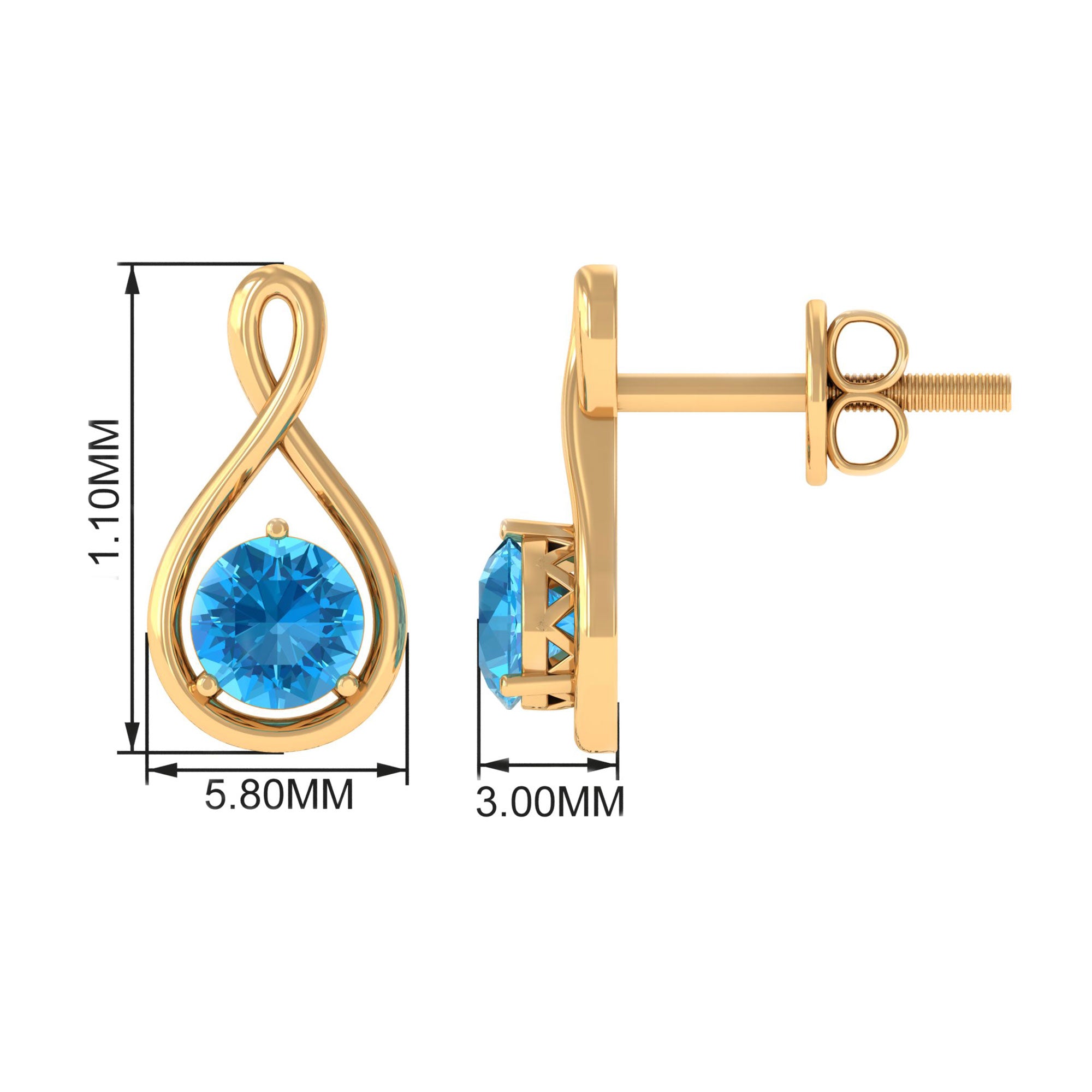 Solitaire Teardrop Stud Earrings with Round Swiss Blue Topaz Swiss Blue Topaz - ( AAA ) - Quality - Rosec Jewels