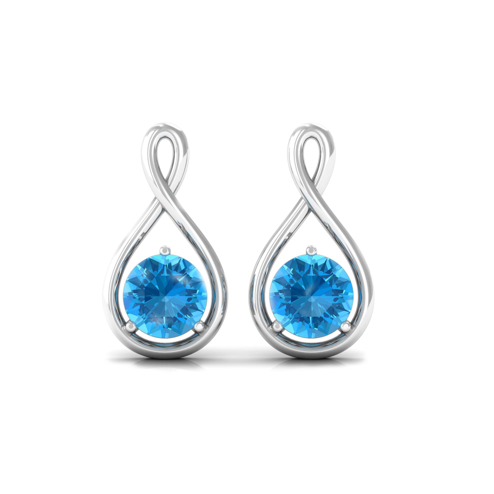 Solitaire Teardrop Stud Earrings with Round Swiss Blue Topaz Swiss Blue Topaz - ( AAA ) - Quality - Rosec Jewels