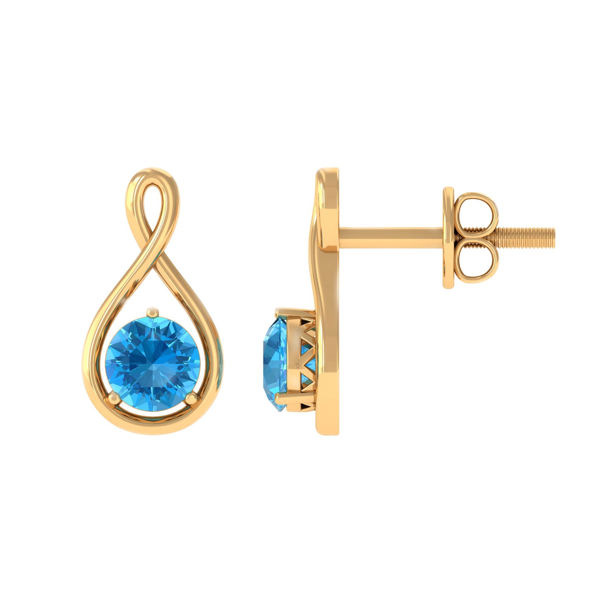 Solitaire Teardrop Stud Earrings with Round Swiss Blue Topaz Swiss Blue Topaz - ( AAA ) - Quality - Rosec Jewels