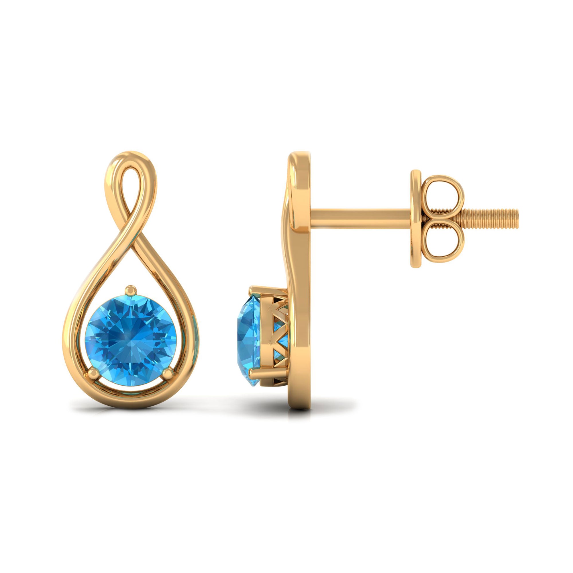 Solitaire Teardrop Stud Earrings with Round Swiss Blue Topaz Swiss Blue Topaz - ( AAA ) - Quality - Rosec Jewels