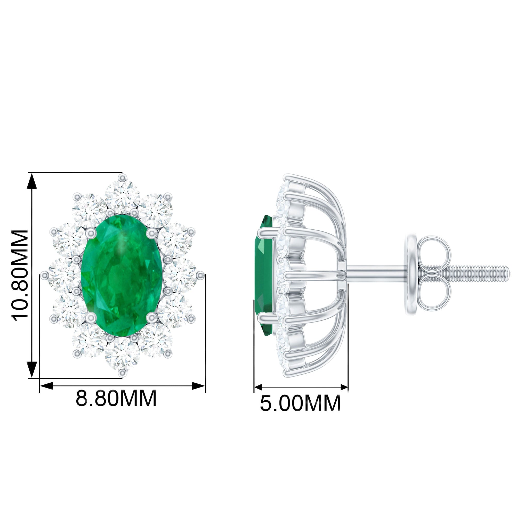 1.75 CT Oval Cut Emerald and Diamond Starburst Stud Earrings Emerald - ( AAA ) - Quality - Rosec Jewels