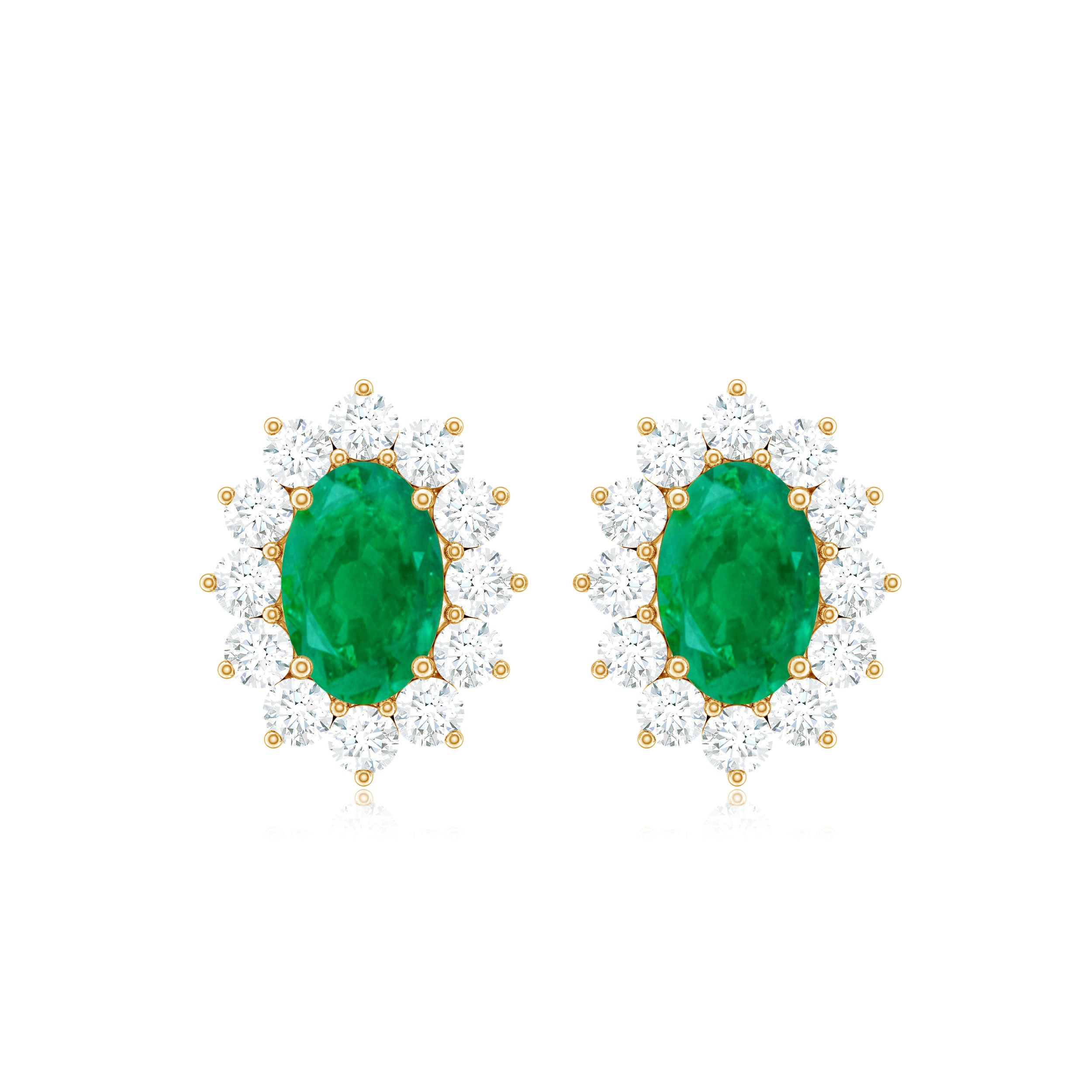 1.75 CT Oval Cut Emerald and Diamond Starburst Stud Earrings Emerald - ( AAA ) - Quality - Rosec Jewels