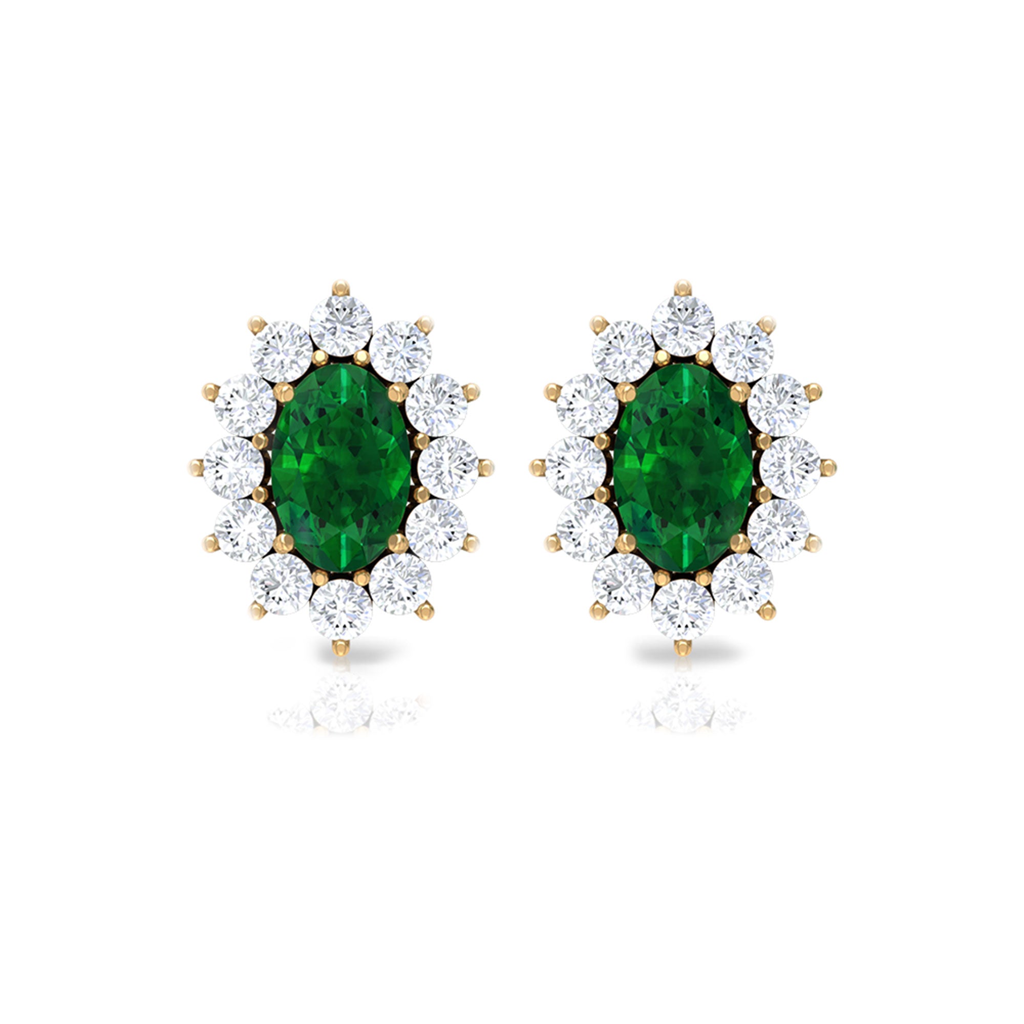 1.75 CT Oval Cut Emerald and Diamond Starburst Stud Earrings Emerald - ( AAA ) - Quality - Rosec Jewels