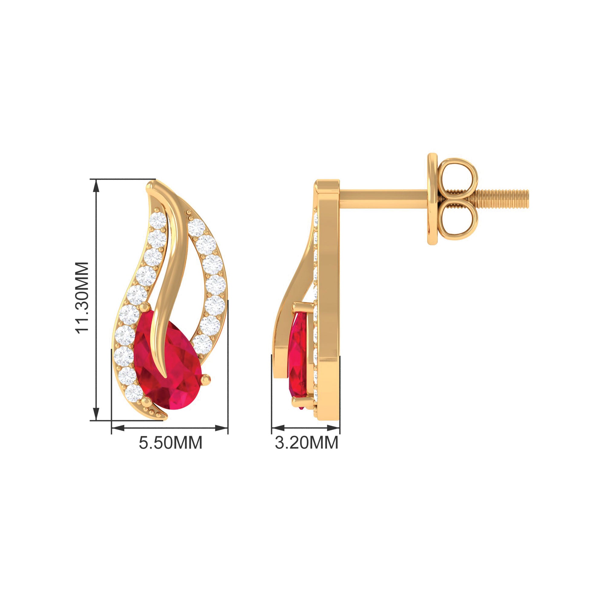 0.75 CT Lab Grown Ruby and Diamond Leaf Stud Earrings Lab Created Ruby - ( AAAA ) - Quality - Rosec Jewels