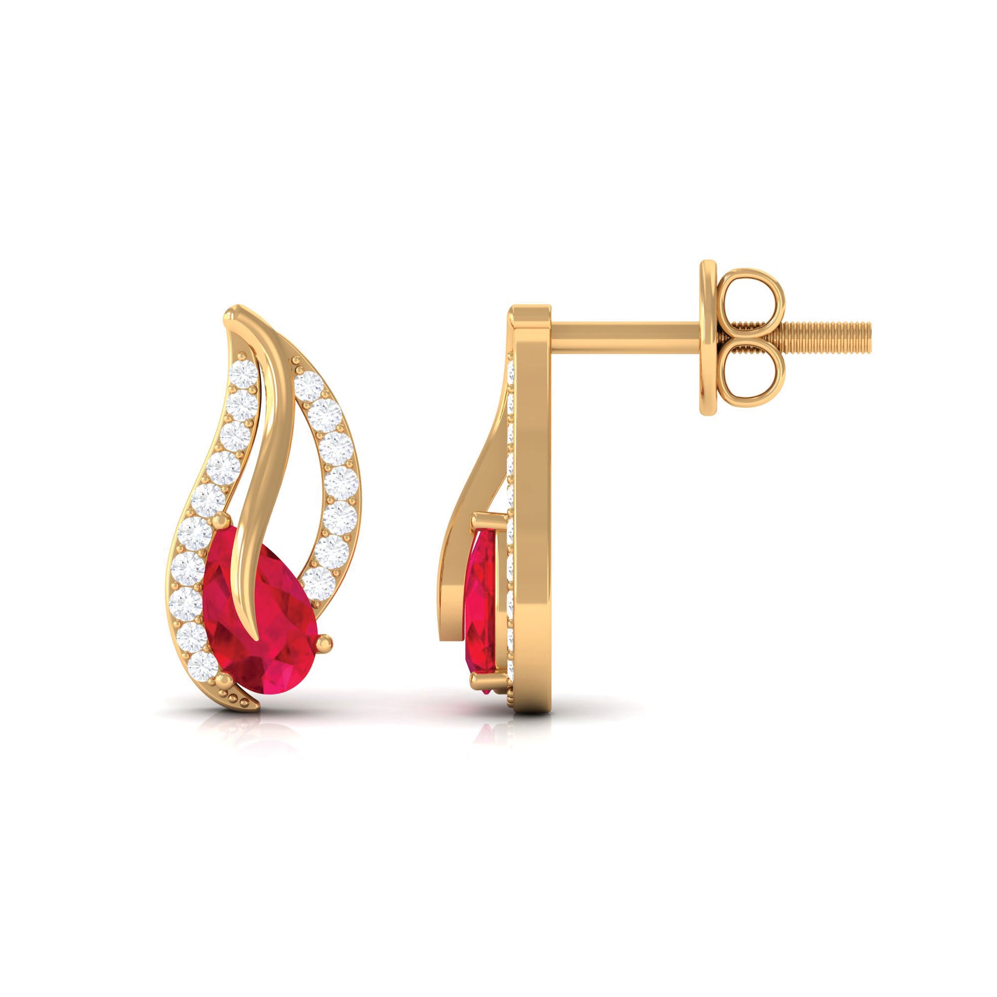 0.75 CT Lab Grown Ruby and Diamond Leaf Stud Earrings Lab Created Ruby - ( AAAA ) - Quality - Rosec Jewels