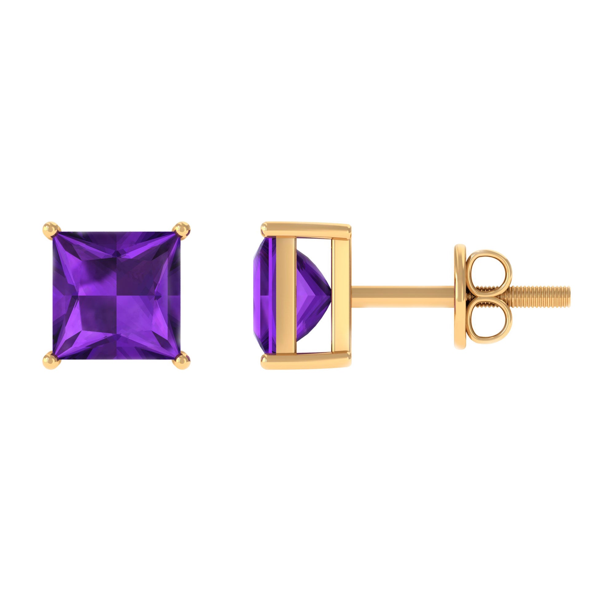 1ct Round Brilliant Cut Purple Natural Amethyst VVS1 Stud Earrings outlet Solid 14k Yellow Gold Push Back Anniversary Birthday Bridal Gift