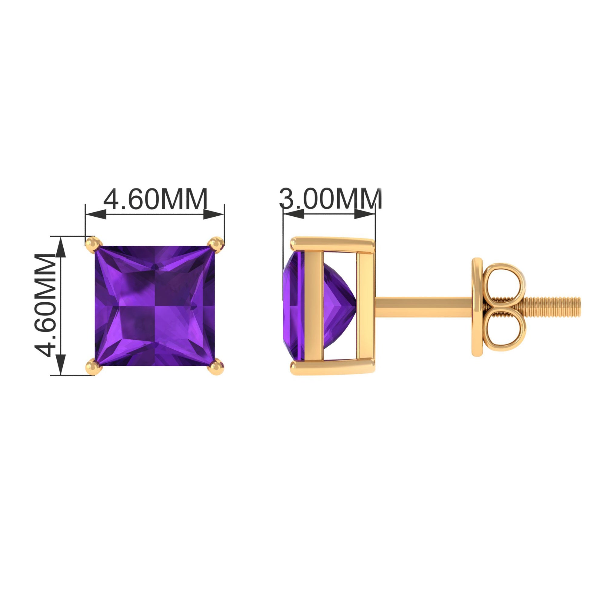 Solitaire Stud Earring with Princess Cut Amethyst Amethyst - ( AAA ) - Quality - Rosec Jewels