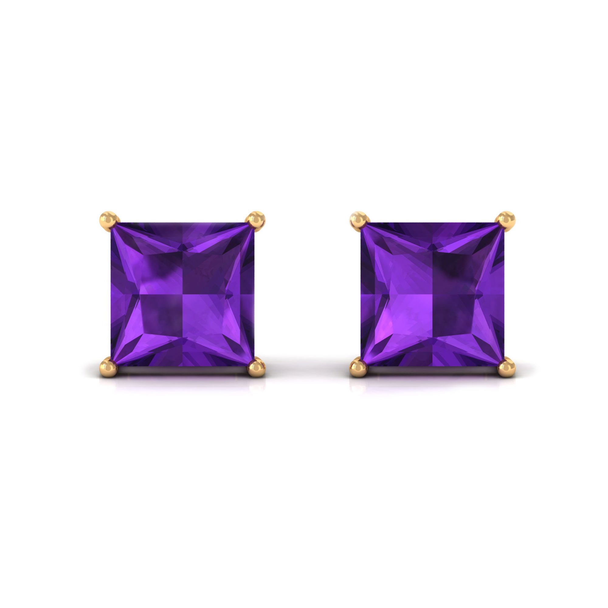 Solitaire Stud Earring with Princess Cut Amethyst Amethyst - ( AAA ) - Quality - Rosec Jewels