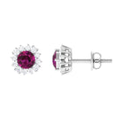 1 CT Classic Rhodolite and Diamond Halo Stud Earrings Rhodolite - ( AAA ) - Quality - Rosec Jewels