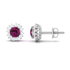 1 CT Classic Rhodolite and Diamond Halo Stud Earrings Rhodolite - ( AAA ) - Quality - Rosec Jewels