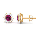 1 CT Classic Rhodolite and Diamond Halo Stud Earrings Rhodolite - ( AAA ) - Quality - Rosec Jewels