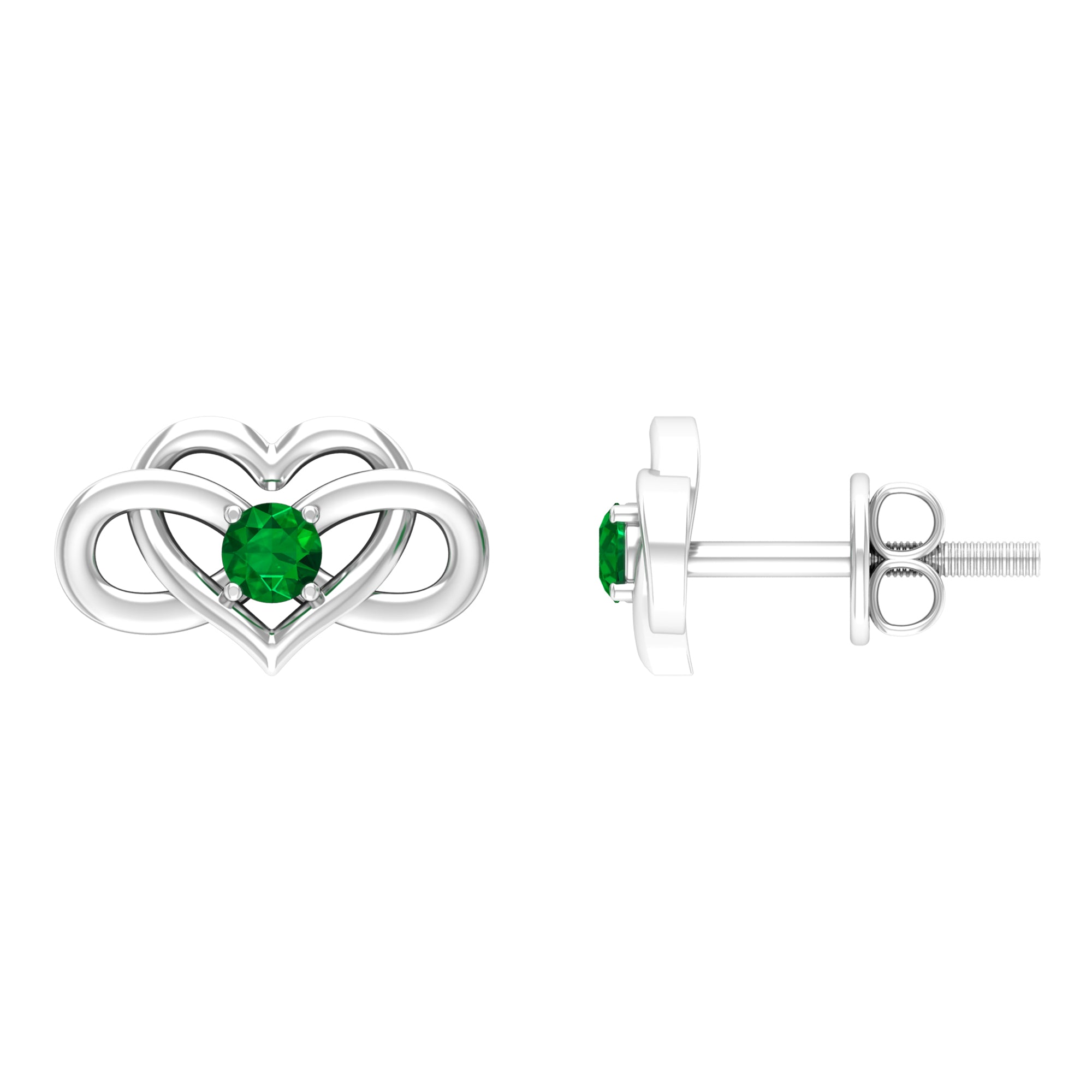 Created Emerald Infinity Heart Stud Earrings Lab Created Emerald - ( AAAA ) - Quality - Rosec Jewels