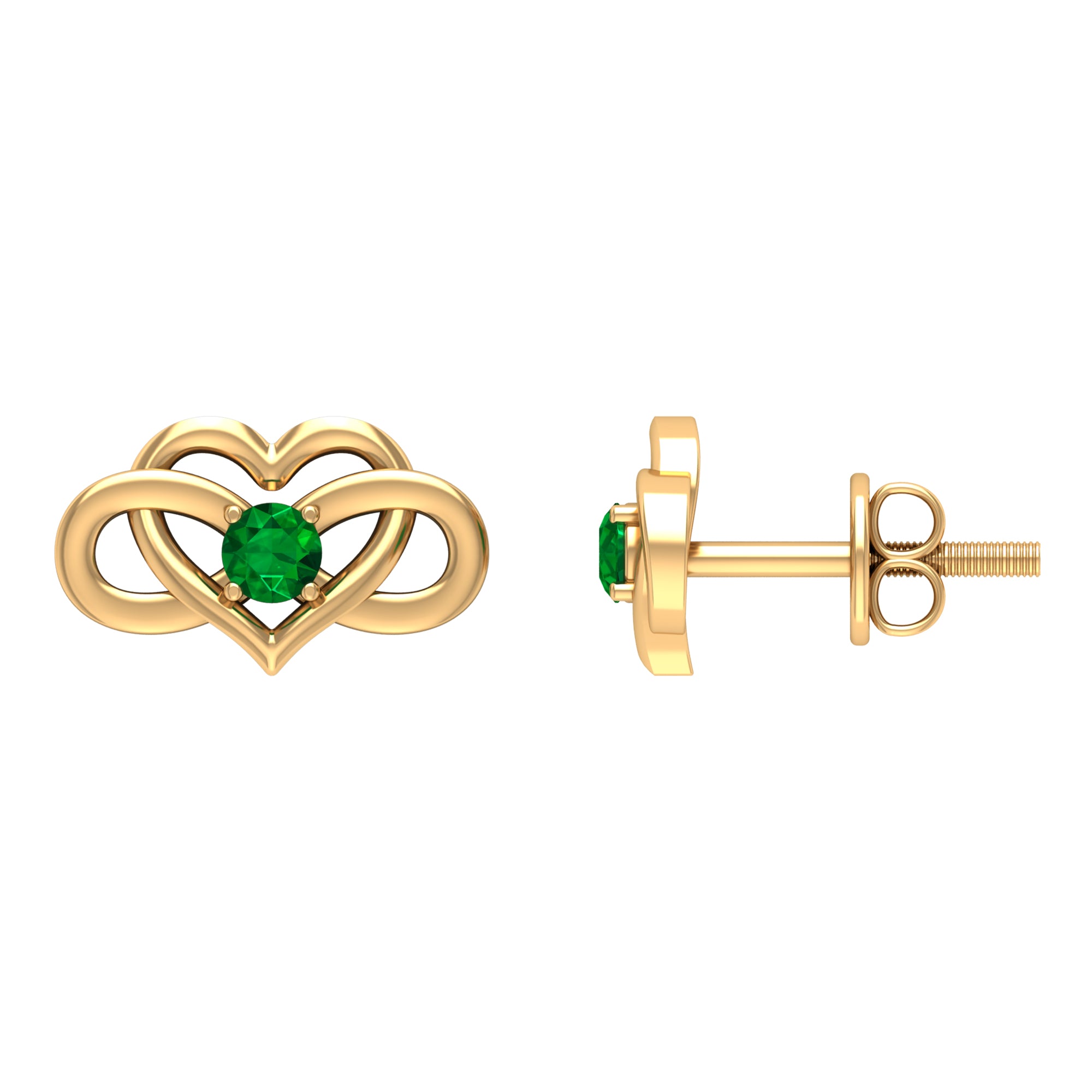 Created Emerald Infinity Heart Stud Earrings Lab Created Emerald - ( AAAA ) - Quality - Rosec Jewels