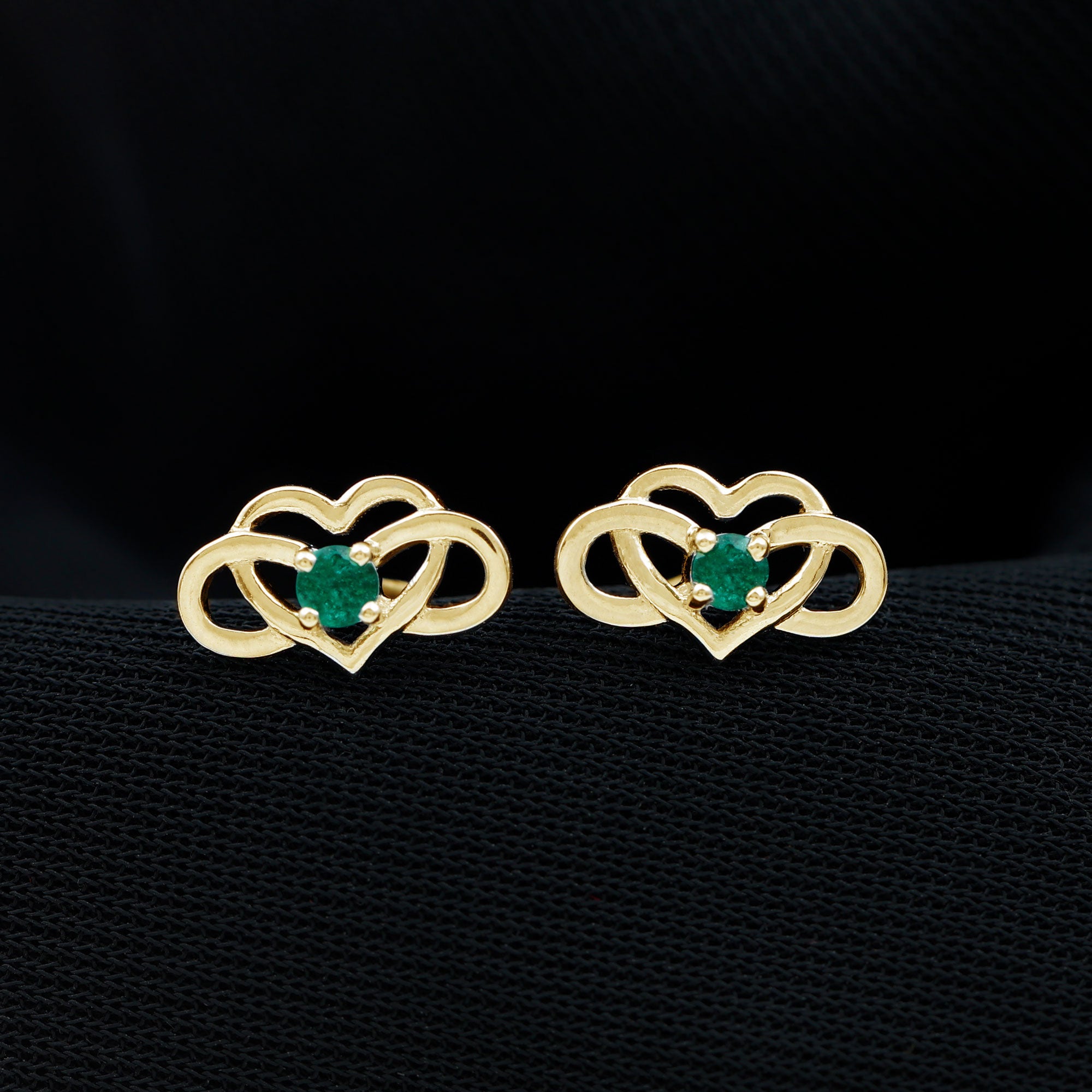 Created Emerald Infinity Heart Stud Earrings Lab Created Emerald - ( AAAA ) - Quality - Rosec Jewels