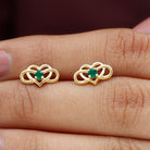 Created Emerald Infinity Heart Stud Earrings Lab Created Emerald - ( AAAA ) - Quality - Rosec Jewels