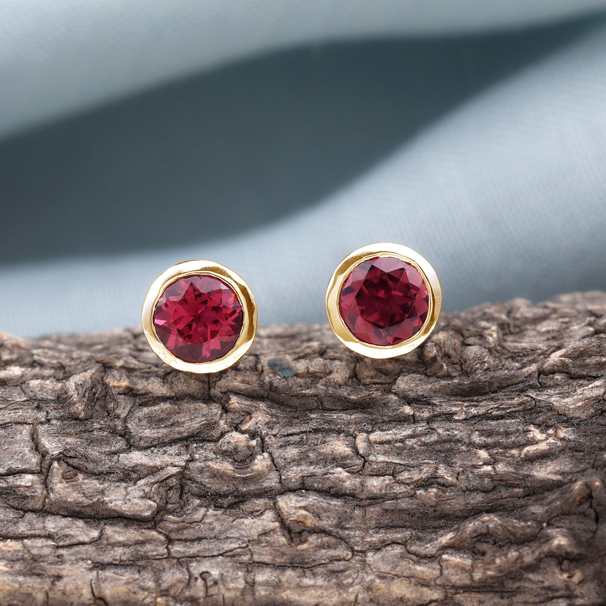 Bezel Set Pink Tourmaline Solitaire Stud Earrings Pink Tourmaline - ( AAA ) - Quality - Rosec Jewels