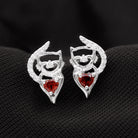 1/2 CT Cat Stud Earrings with Heart Shape Garnet and Diamond Accent Garnet - ( AAA ) - Quality - Rosec Jewels