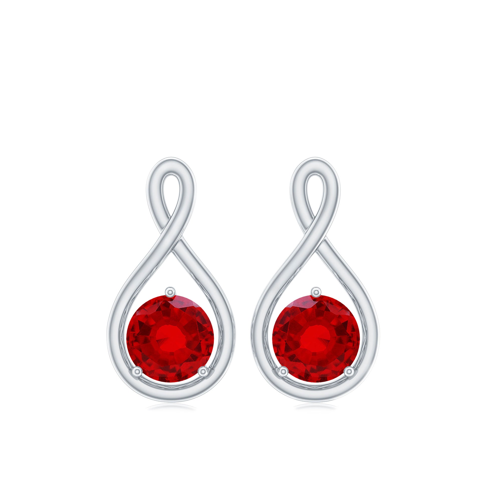 4 MM Round Cut Created Ruby Solitaire Infinity Gold Stud Earrings with Screw Back Lab Created Ruby - ( AAAA ) - Quality - Rosec Jewels