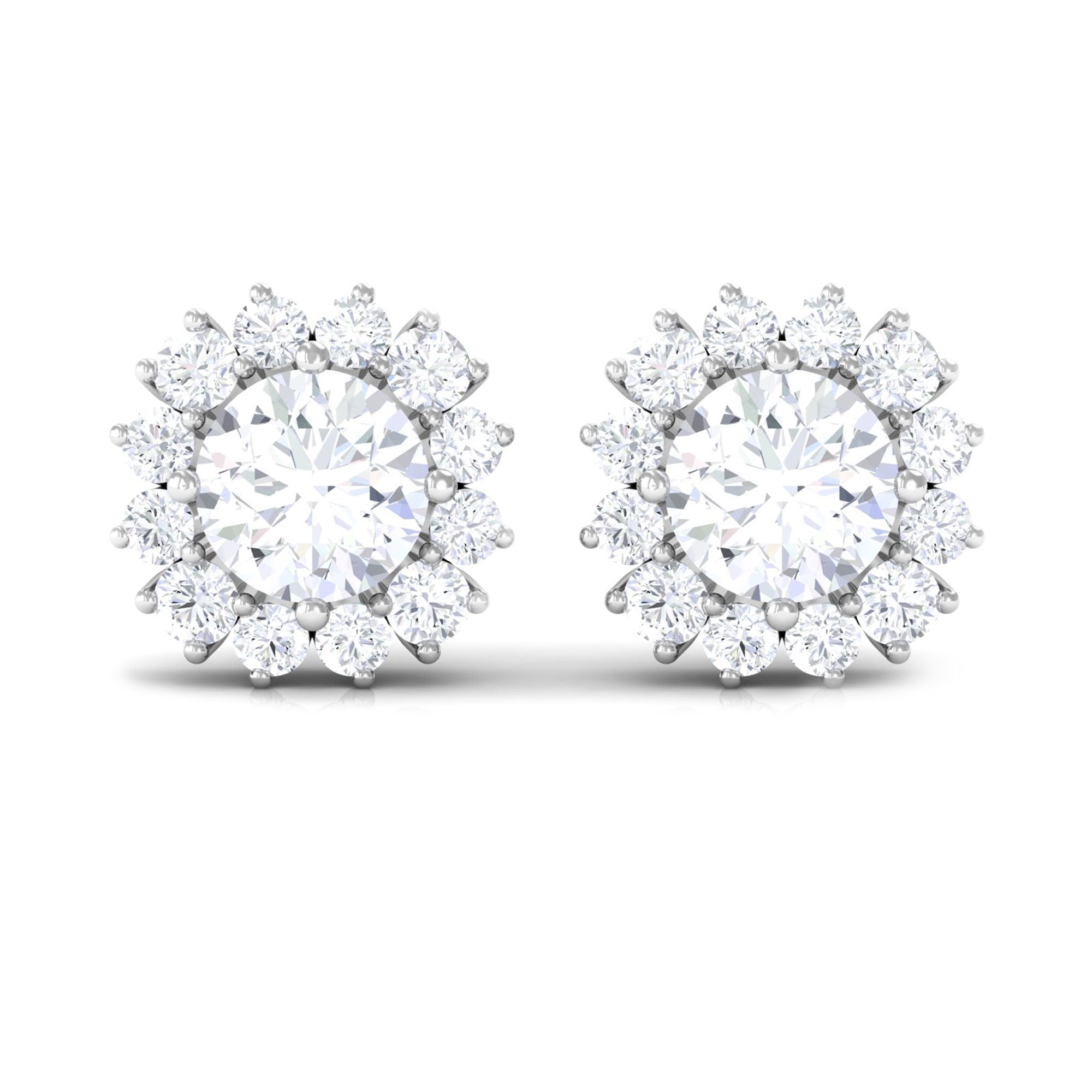 1.75 CT Round Moissanite Classic Halo Stud Earrings Moissanite - ( D-VS1 ) - Color and Clarity - Rosec Jewels