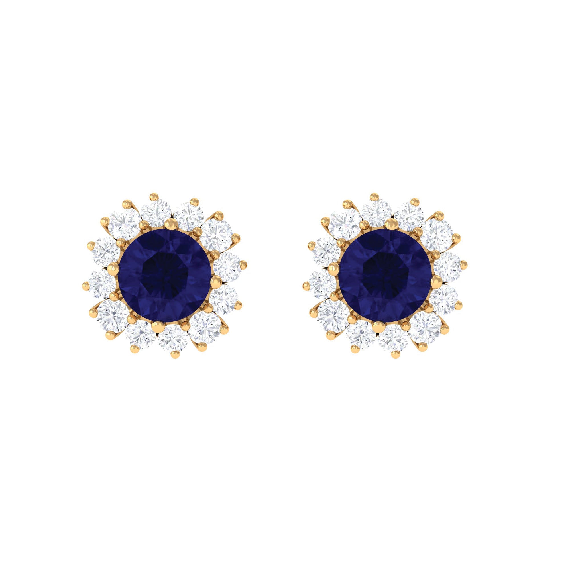 1.25 CT Blue Sapphire Stud Earrings with Diamond Halo Blue Sapphire - ( AAA ) - Quality - Rosec Jewels