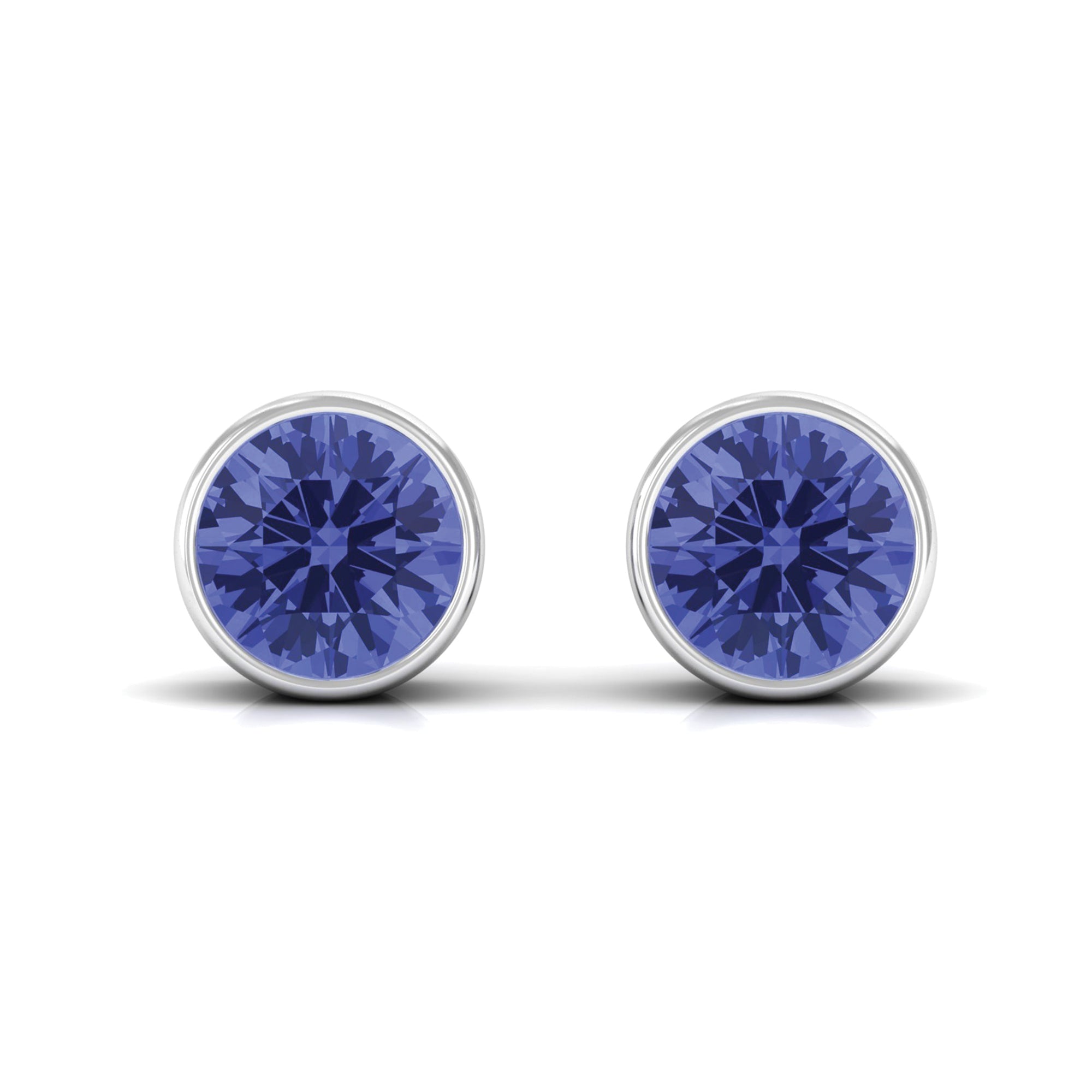 8 MM Round Cut Tanzanite Solitaire Stud Earrings in Bezel Setting Tanzanite - ( AAA ) - Quality - Rosec Jewels