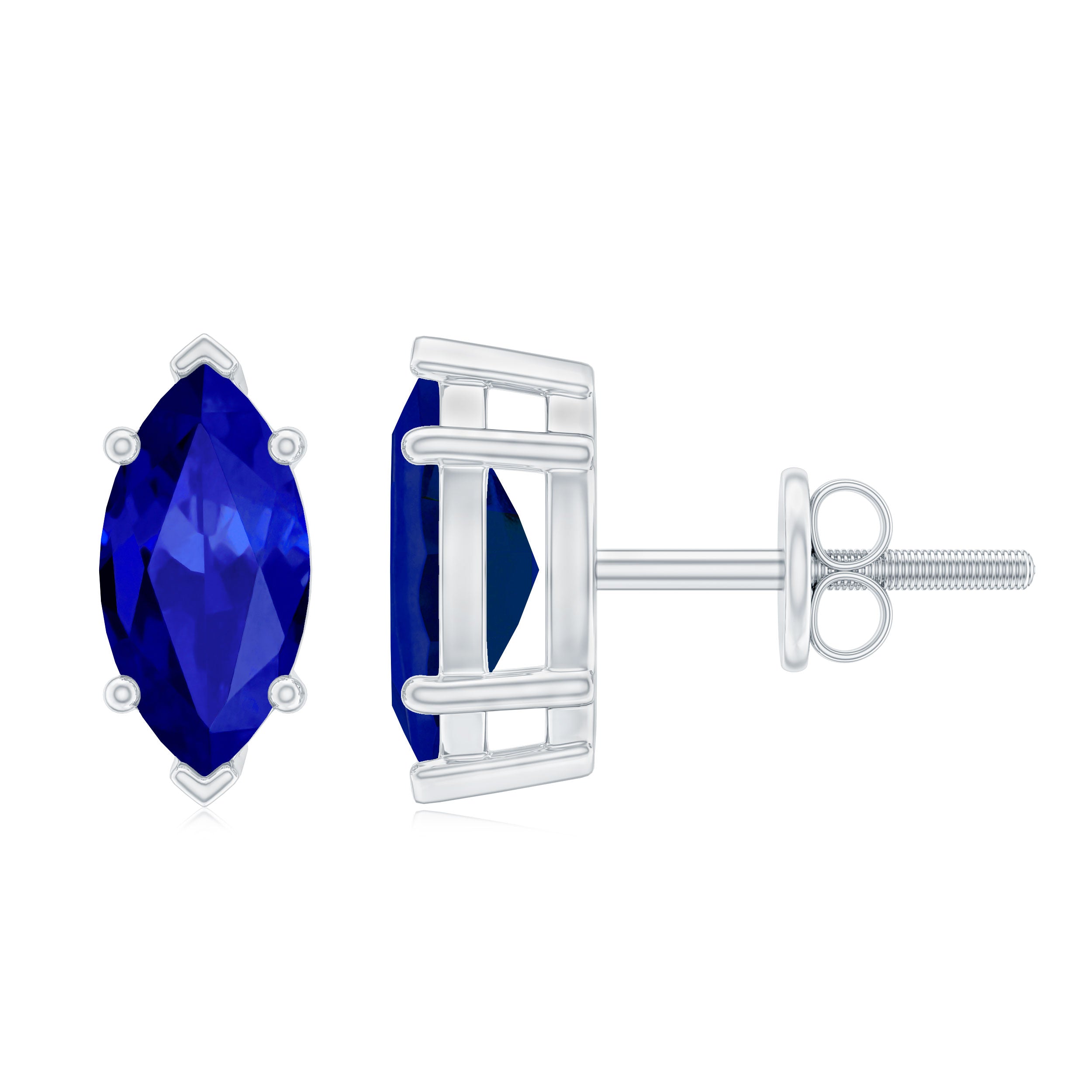 4X8 MM Marquise Cut Created Blue Sapphire Solitaire Stud Earrings Lab Created Blue Sapphire - ( AAAA ) - Quality - Rosec Jewels