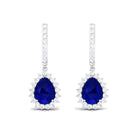 4.5 CT Created Blue Sapphire and Diamond Bridal Teardrop Earrings Lab Created Blue Sapphire - ( AAAA ) - Quality - Rosec Jewels