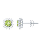 0.75 CT Classic Peridot Stud Earrings with Diamond Halo Peridot - ( AAA ) - Quality - Rosec Jewels