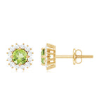 0.75 CT Classic Peridot Stud Earrings with Diamond Halo Peridot - ( AAA ) - Quality - Rosec Jewels