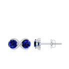 Two Stone Infinity Stud Earrings with Created Blue Sapphire Lab Created Blue Sapphire - ( AAAA ) - Quality - Rosec Jewels