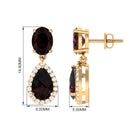 6.5 CT Pear and Oval Garnet Classic Dangle Earrings with Diamond Garnet - ( AAA ) - Quality - Rosec Jewels