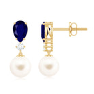 Freshwater Pearl Drop Earrings with Blue Sapphire Blue Sapphire - ( AAA ) - Quality - Rosec Jewels