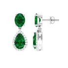 4.25 CT Created Emerald and Diamond Dangle Drop Earrings with Screw Back Lab Created Emerald - ( AAAA ) - Quality - Rosec Jewels