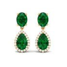 4.25 CT Created Emerald and Diamond Dangle Drop Earrings with Screw Back Lab Created Emerald - ( AAAA ) - Quality - Rosec Jewels