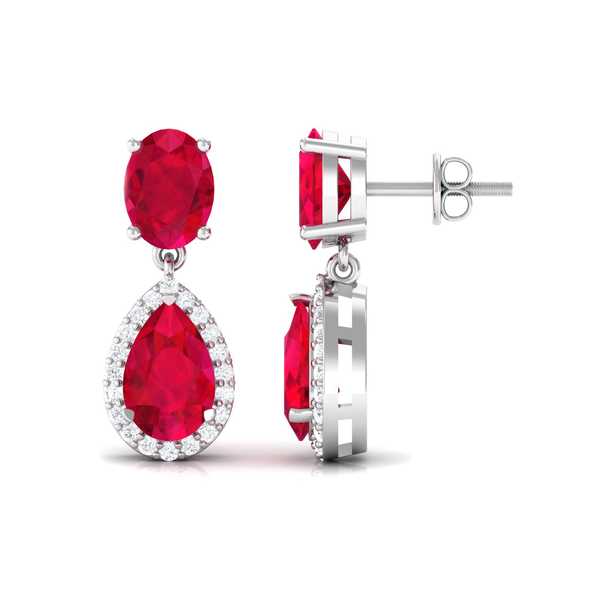 4.5 CT Created Ruby and Diamond Dangle Drop Earrings Lab Created Ruby - ( AAAA ) - Quality - Rosec Jewels