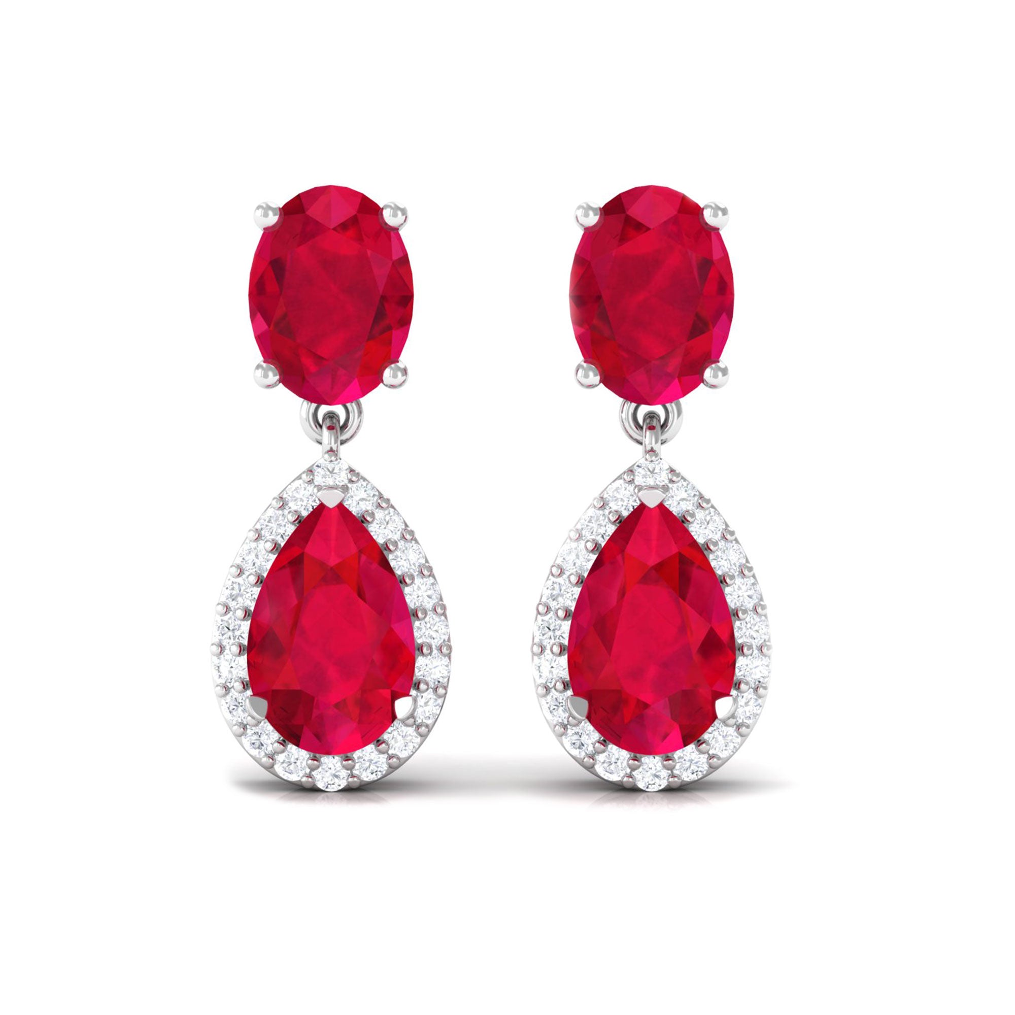 4.5 CT Created Ruby and Diamond Dangle Drop Earrings Lab Created Ruby - ( AAAA ) - Quality - Rosec Jewels