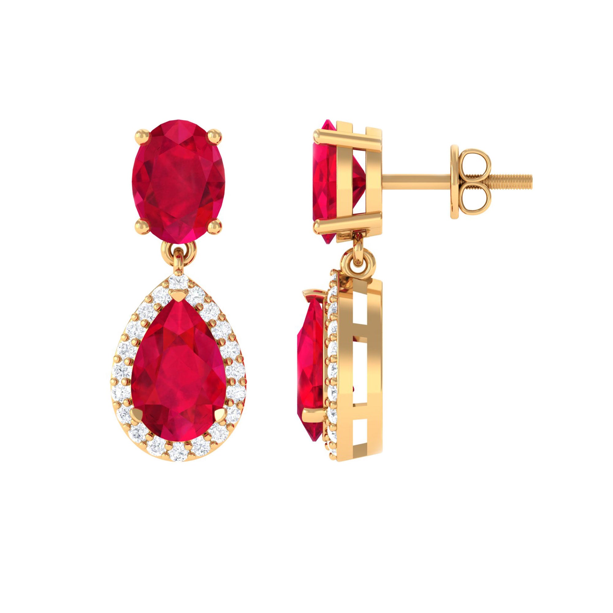 4.5 CT Created Ruby and Diamond Dangle Drop Earrings Lab Created Ruby - ( AAAA ) - Quality - Rosec Jewels