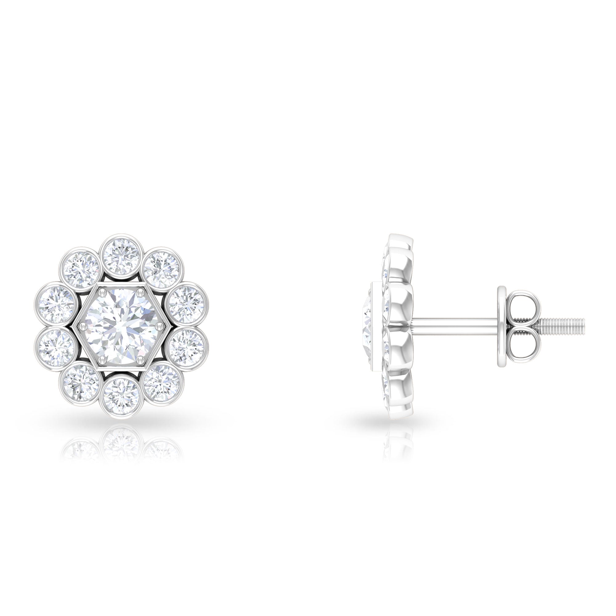 1.25 CT Zircon Gold Stud Earrings with Halo Zircon - ( AAAA ) - Quality - Rosec Jewels