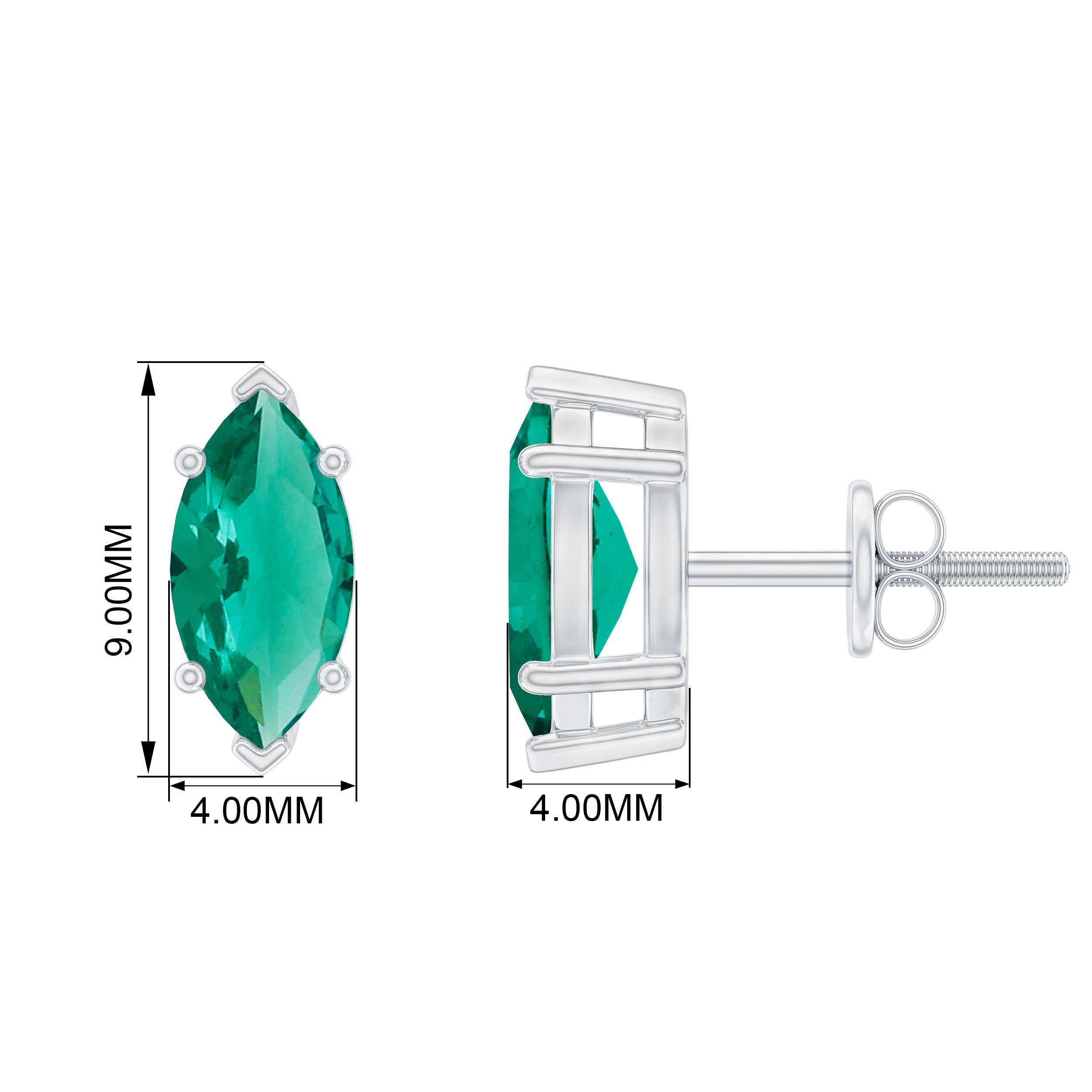 Simple Marquise Solitaire Stud Earrings with Created Emerald Lab Created Emerald - ( AAAA ) - Quality - Rosec Jewels