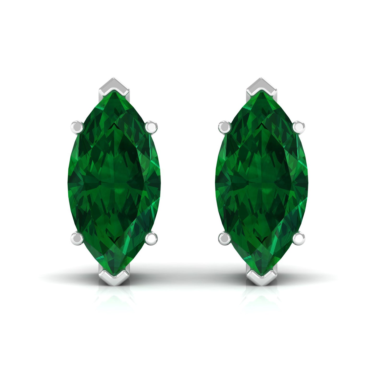 Simple Marquise Solitaire Stud Earrings with Created Emerald Lab Created Emerald - ( AAAA ) - Quality - Rosec Jewels