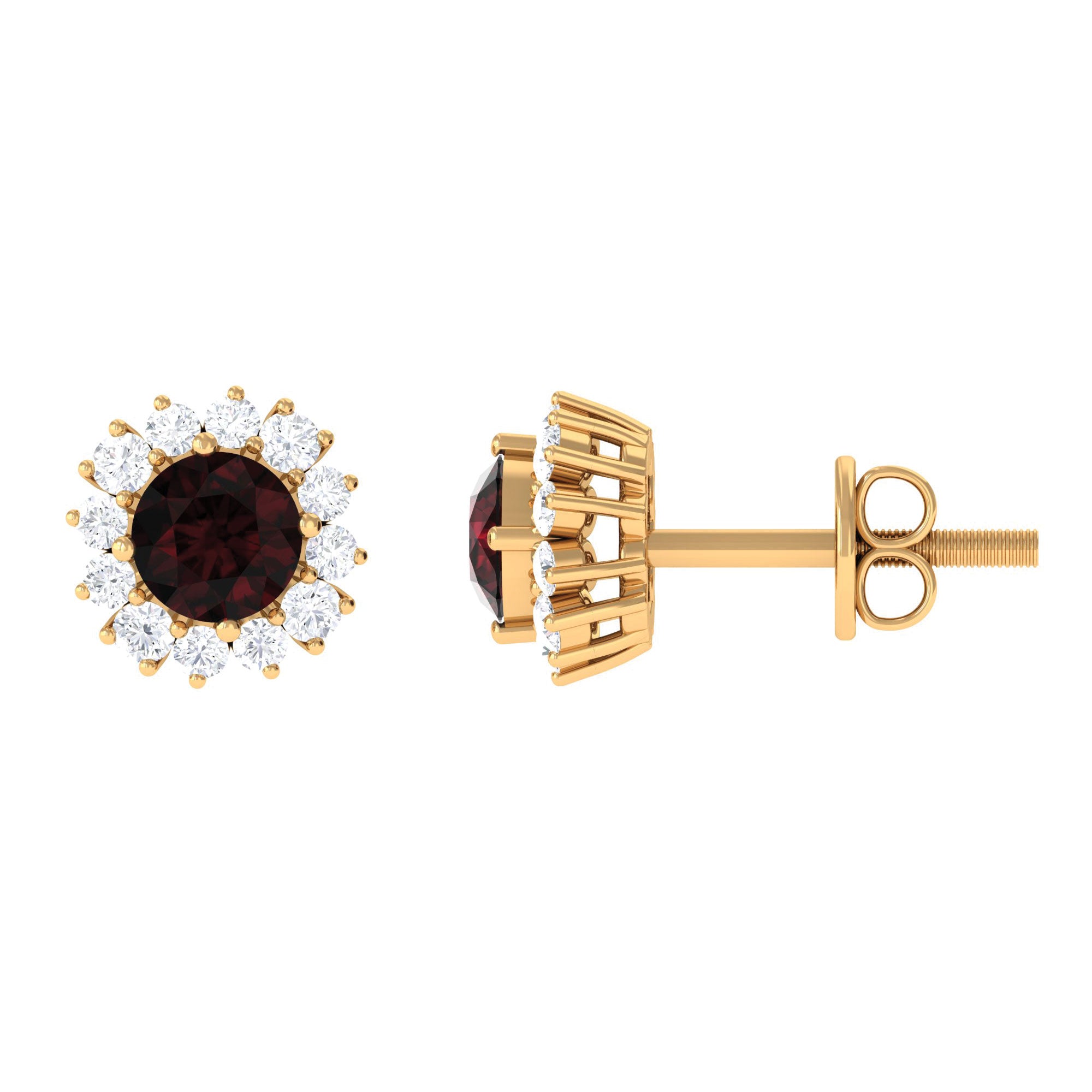 1 CT Garnet and Diamond Classic Halo Stud Earrings with Screw Back Garnet - ( AAA ) - Quality - Rosec Jewels