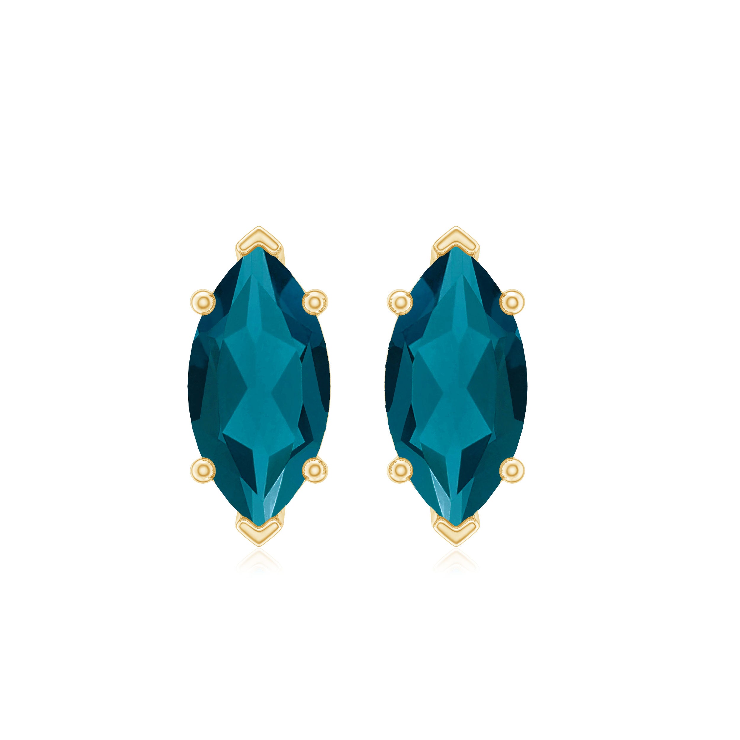 Marquise London Blue Topaz Solitaire Studs in Basket Setting London Blue Topaz - ( AAA ) - Quality - Rosec Jewels