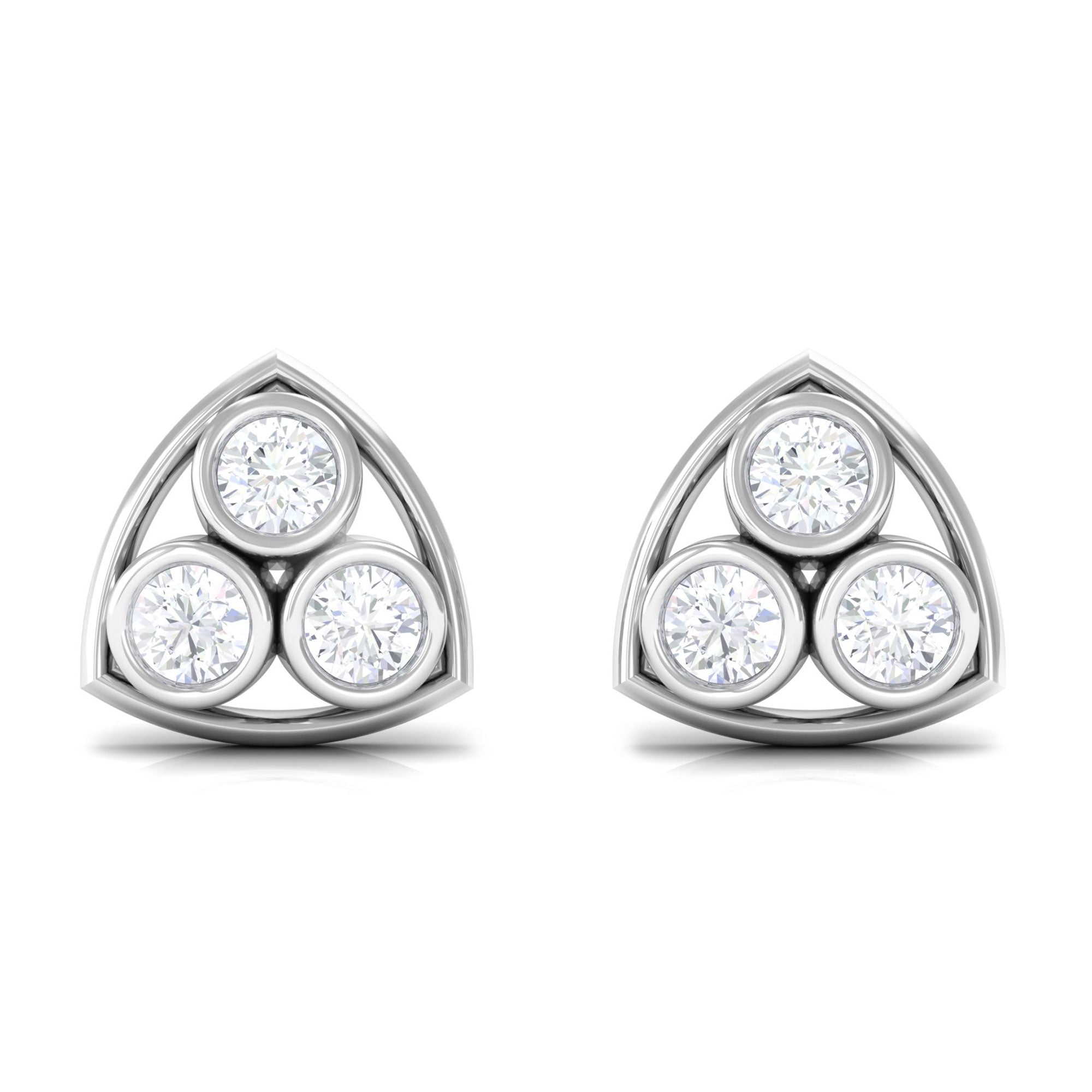 1/2 CT Bezel Set Round Diamond Three Stone Stud Earrings in Gold Diamond - ( HI-SI ) - Color and Clarity - Rosec Jewels